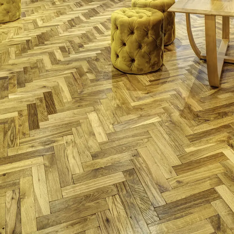 Natural oak herringbone parquet flooring